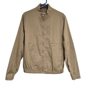 MNG Man Full Zip Bomber Jacket Mock Neck Tan Cotton Blend Mens Size Medium